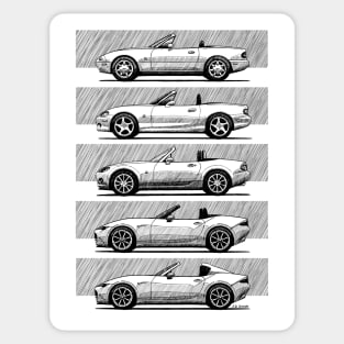 My drawings of of all generations of the Japanese roadster car Sticker